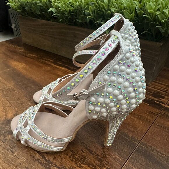 DANCE SHOES. Pearl & Crystal Embellished Strappy Heels - Picture 2 of 3